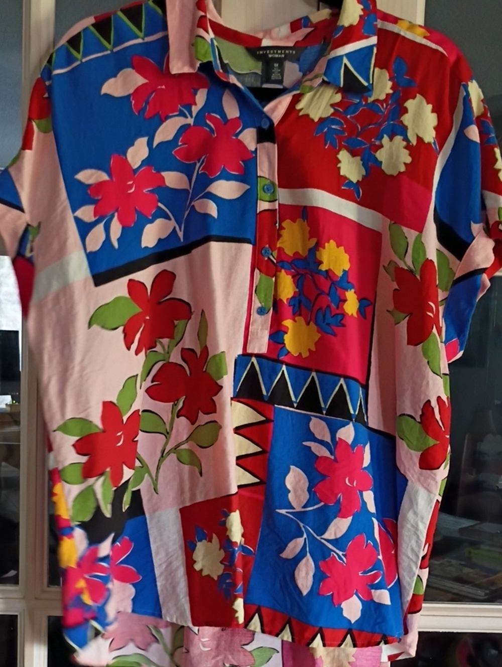 Investments Multicolor Floral Patchwork Button-Down Shirt - New Without Tag